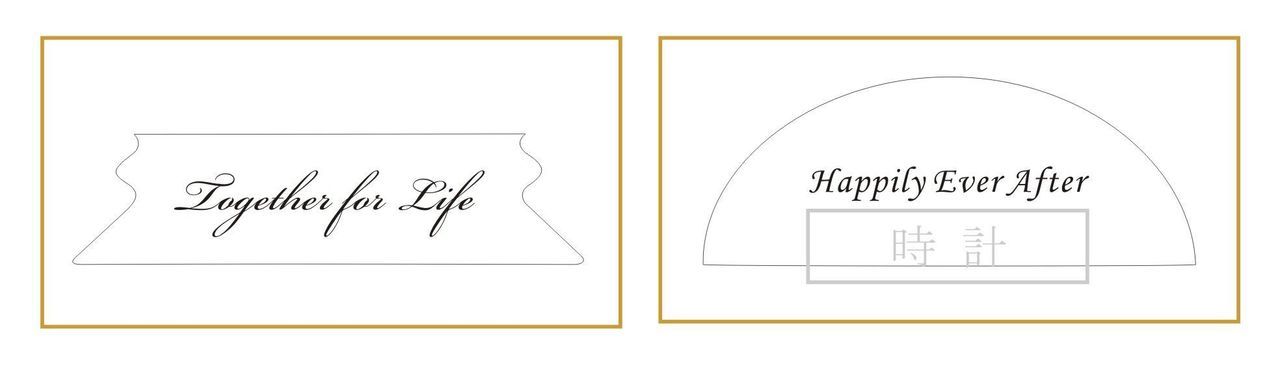 ナラティブ（物語調）な英文メッセージで、二人の門出を祝う言葉と名前、結婚記念日を名入れ彫刻した2つのクリスタルクロックのサンプル写真。情緒的な手書き風フォントや温かみのある書体が、時計の透明感と調和し、共に刻む未来への願いを込めた感動的なウェディングギフトのイメージ。