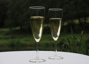 シャンパングラスの口径が広がったデザインを撮影した写真。シャンパンの香りが広がり、飲みやすく美しいデザインで、風味を最大限に引き出す特別なグラス