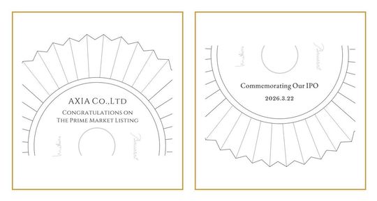伝統的で格調高いクラシックスタイルの英文フォントで、『Commemorating the Listing』や『TSE Prime Market』、社名、上場記念日を名入れ彫刻した2つのクリスタルプレートのサンプル写真。エレガントなセリフ体や重厚な筆記体がプレートの透明感と調和し、企業の社会的信用の証とさらなる発展を厳かに祝う、最高級の法人向け上場記念祝いのイメージ。