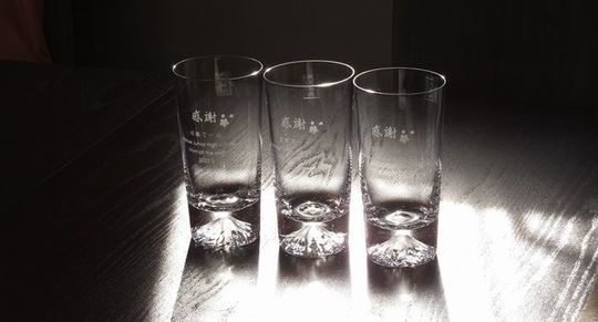 ご退職祝い用に名入れされた富士山ハイボールグラス｜高級感ある記念ギフト