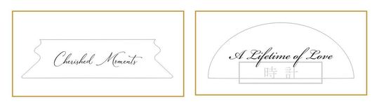 一対のワイングラスに、結婚祝いの名入れ彫刻を施したイメージ写真。左のグラスの側面に『H&T Forever &Always 2027.11.03』、右のグラスの底面には『Wedding Cheers Taku&hana 2027』と流麗な文字で刻印されており、新生活の門出を祝うエレガントなペアギフトのディテール。