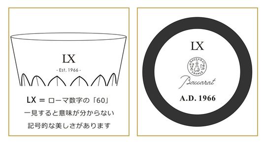 伝統的なクラシックスタイルの英文フォントで、『60th Anniversary』や『Happy 60th Birthday』とお名前を名入れ彫刻した2つの還暦祝い用グラスのサンプル写真。エレガントな筆記体や装飾豊かな書体がクリスタルに刻まれ、長寿の節目を祝うに相応しい格調高きギフトのイメージ。