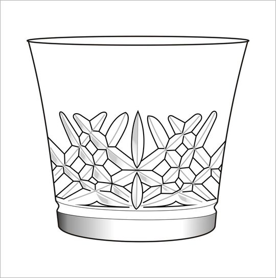 バカラのイヤータンブラー〈アリア2025〉の精巧なカットをイラストで表現した画像。光の反射と重なり合うカットが美しく描かれ、リアルなディテールを感じられるデザイン