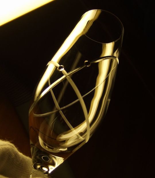 ウェッジウッド プロミシスウィズディスリングシャンパングラスの全体写真。リングをモチーフにしたデザインが特徴で、結婚祝いや記念日にぴったりのペアグラスです。
