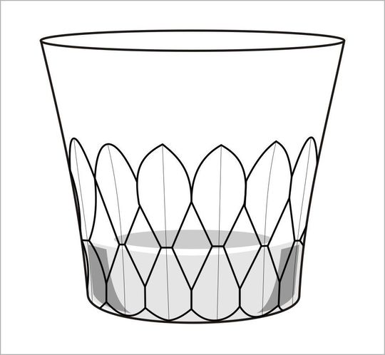 バカラのイヤータンブラー〈アリア2025〉の精巧なカットをイラストで表現した画像。光の反射と重なり合うカットが美しく描かれ、リアルなディテールを感じられるデザイン